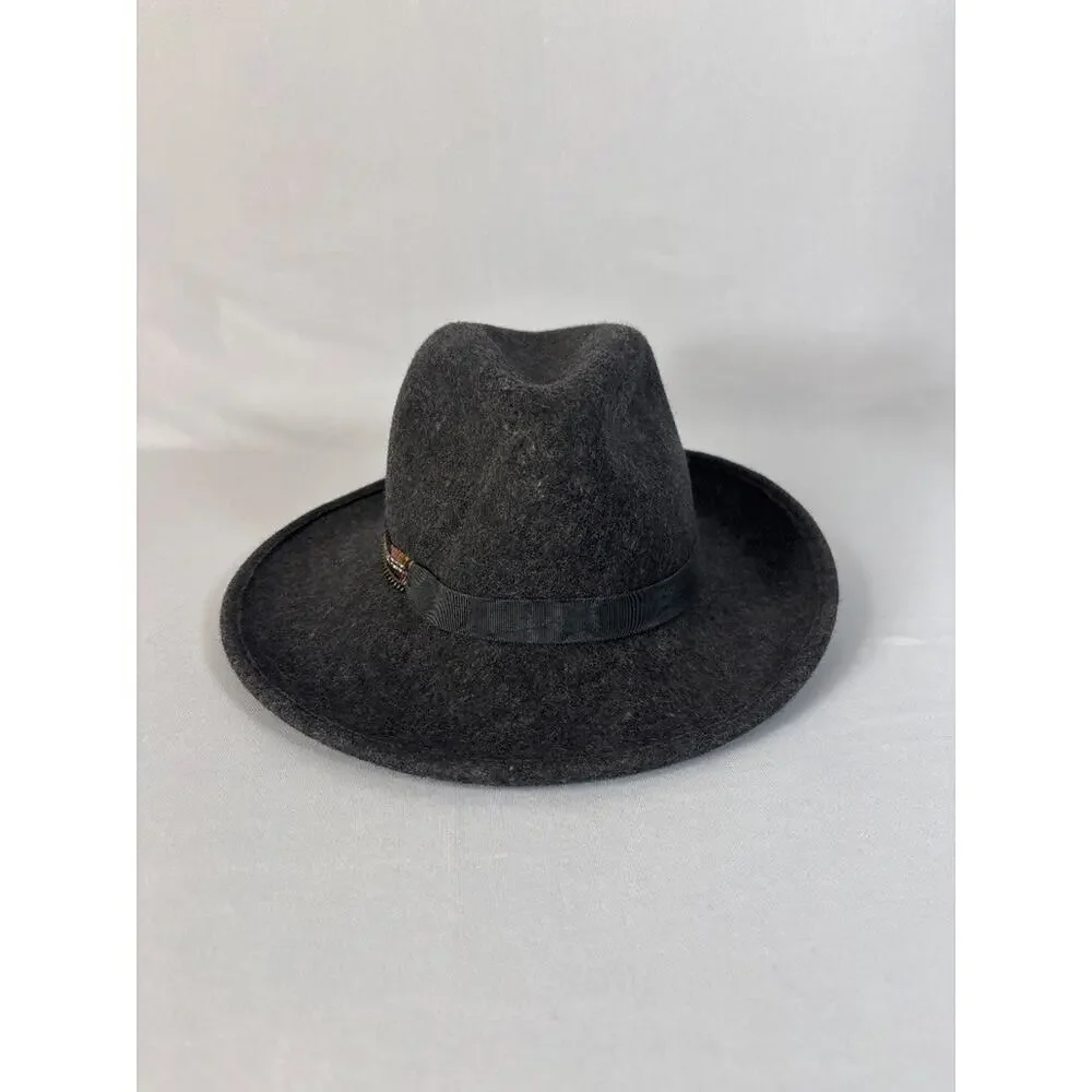 Giovannio New York Charcoal‎ Gray Wool Fedora Hat Classic Sequin Chain Band